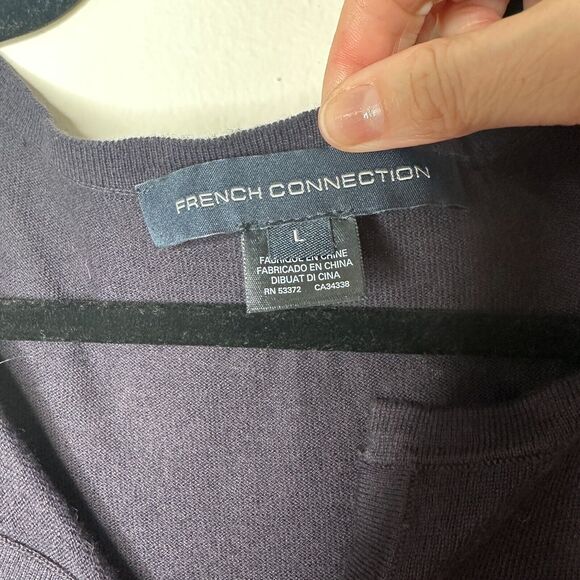 French Connection Drawstring Hem Silk Blend Long Sleeve VNeck Navy Sweater L - Picture 8 of 13